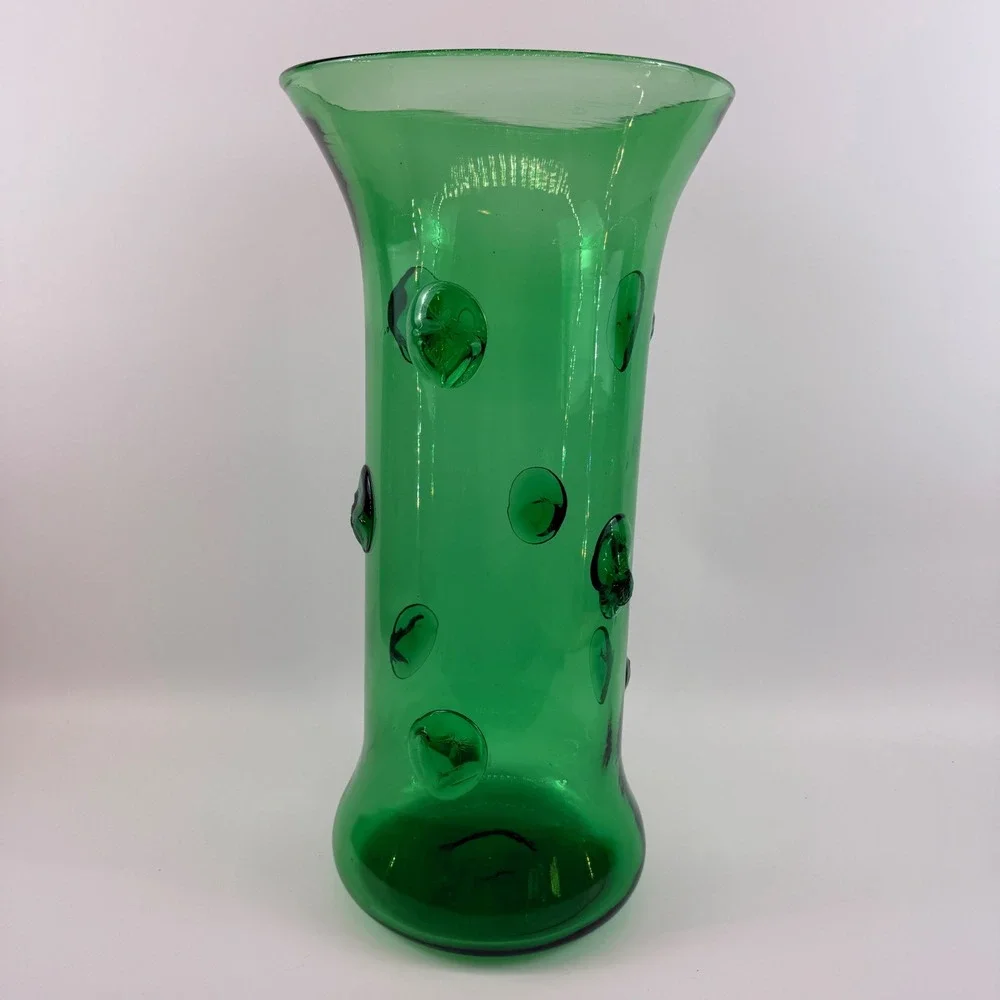 Mid Century Green Glass Large Prunt Blob Floor Vase 18